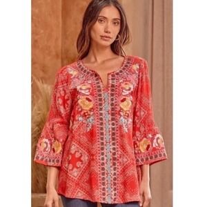Savanna Jane Top S Embroidered Blouse‎ Floral Paisley Bell Sleeve Boho Festival